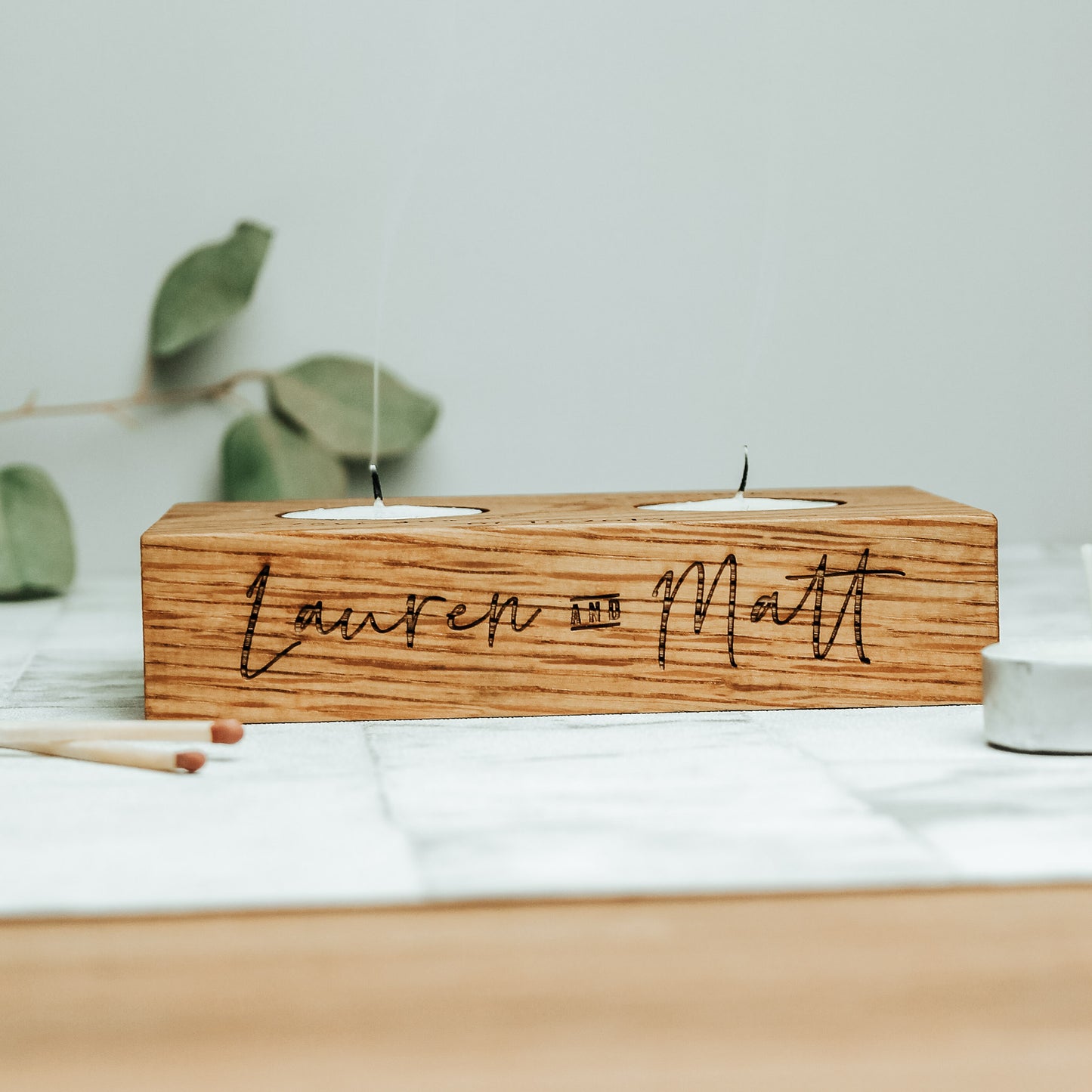 Personalised Solid Oak Candle Tealight Holder