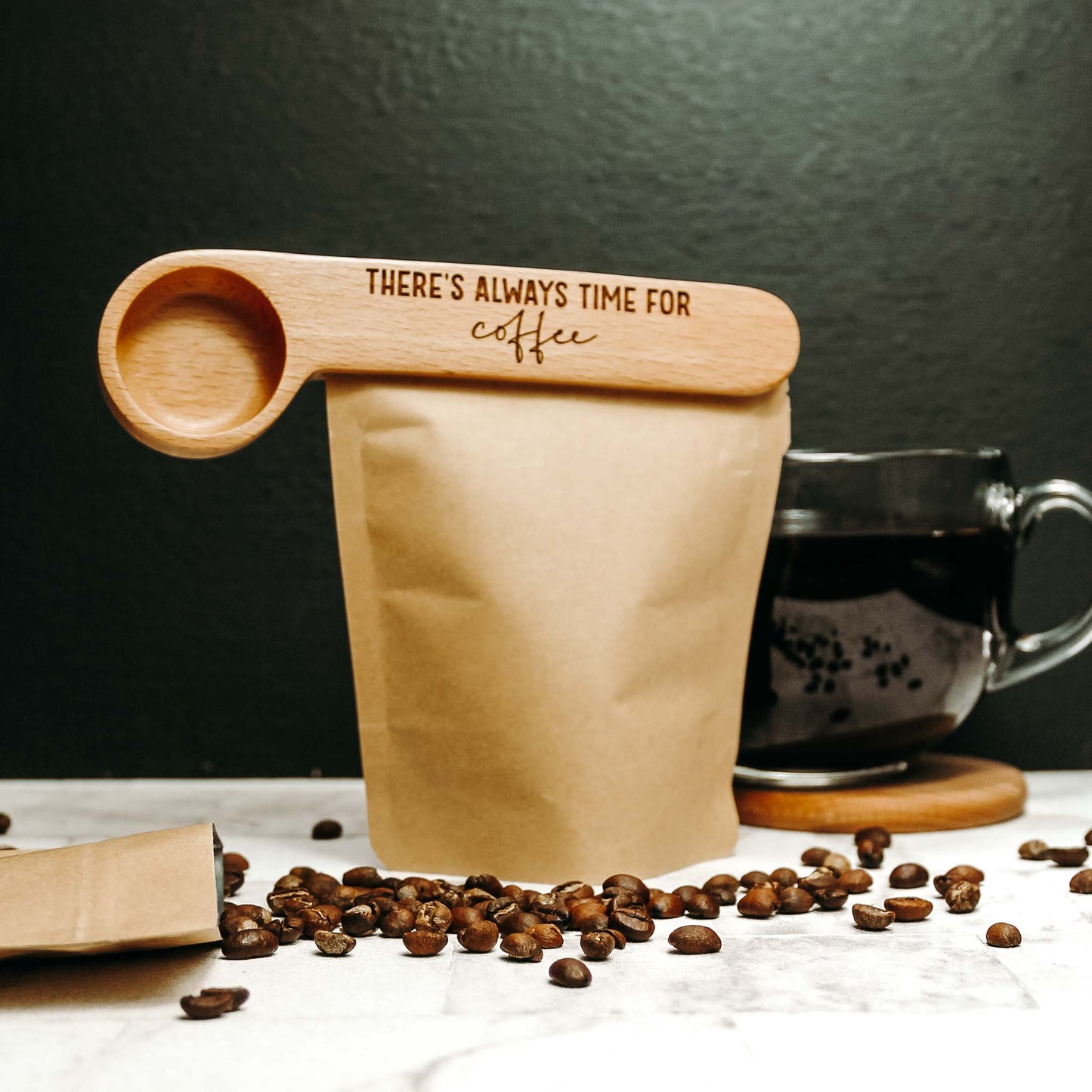 There's Always Time for Coffee Wooden Spoon & Clip