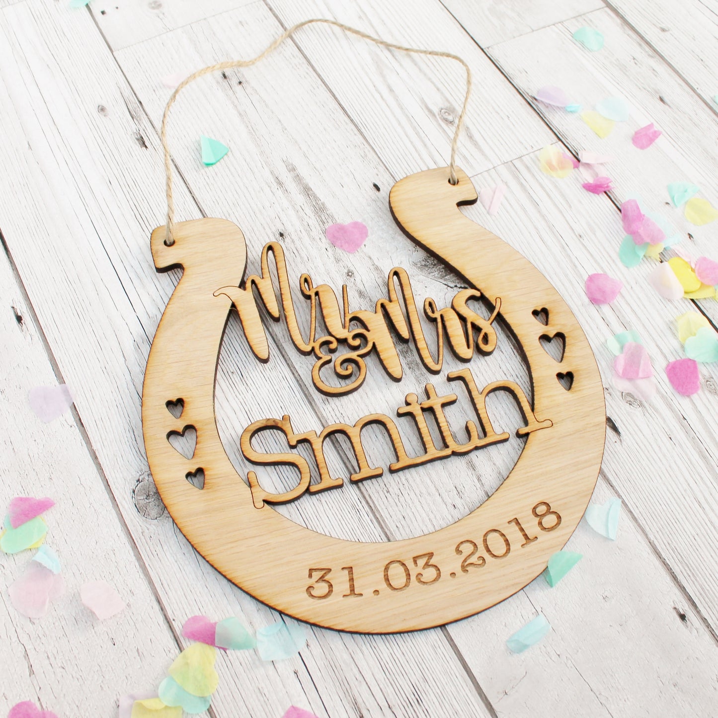 Wedding horseshoe traditional gift. Personalised with couples names and date