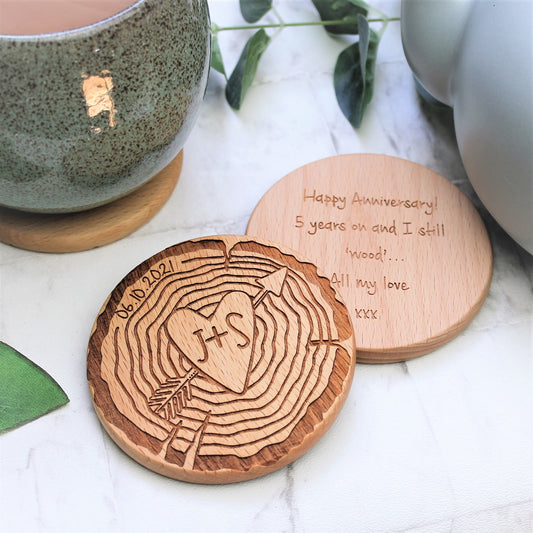 Log Slice Wooden Initial Couples Coaster