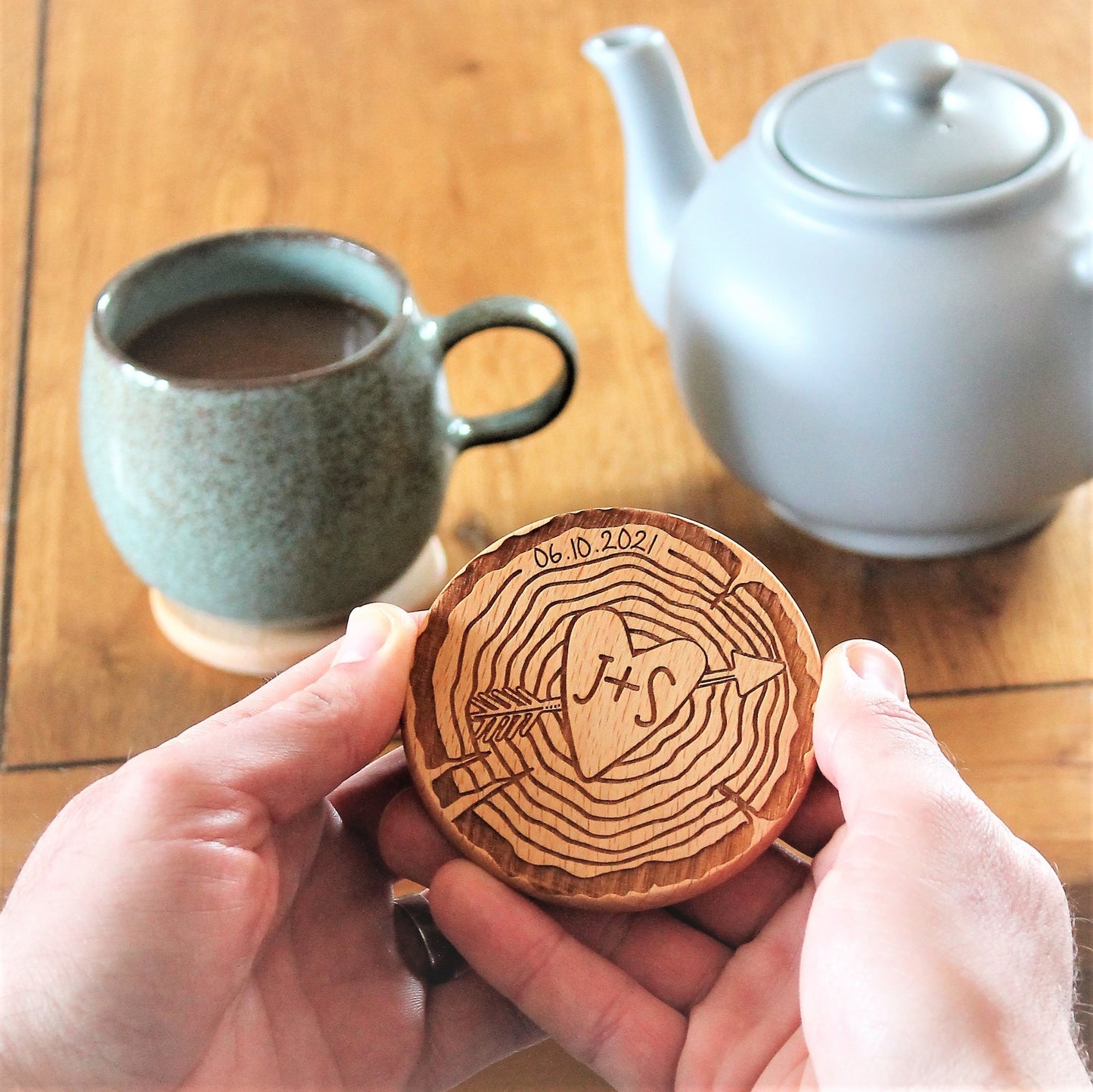 Log Slice Wooden Initial Couples Coaster