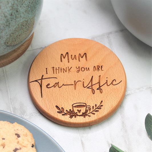 Tea loving Mum wooden engraved coaster