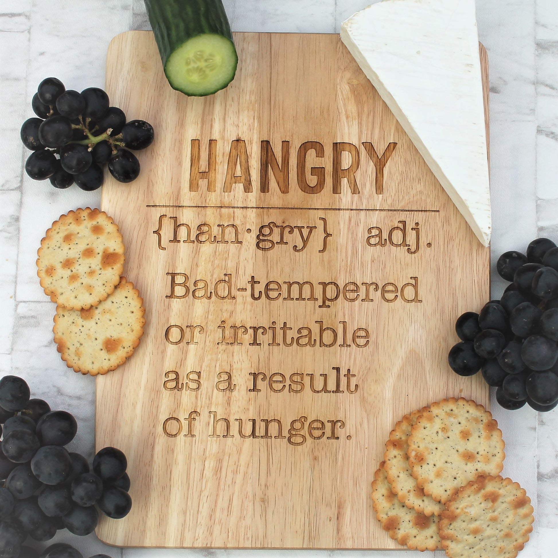 Funny quote hangry serving board. Engraved wooden cheeseboard for the perfect party
