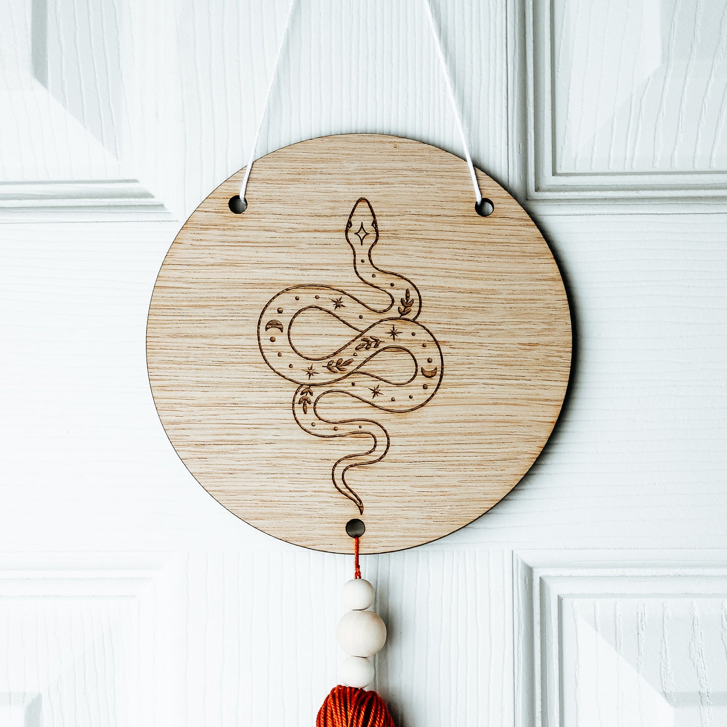 Boho Celestial Snake Round Wooden Sign With Tassel