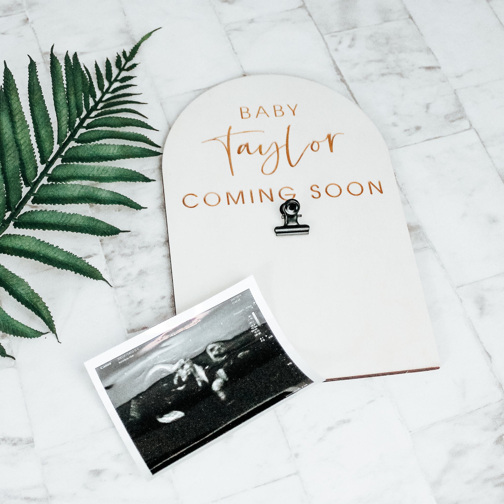 engraved and personalised wooden baby announcement sign - minimalist photo prop - perfect for showing your new addition on social media