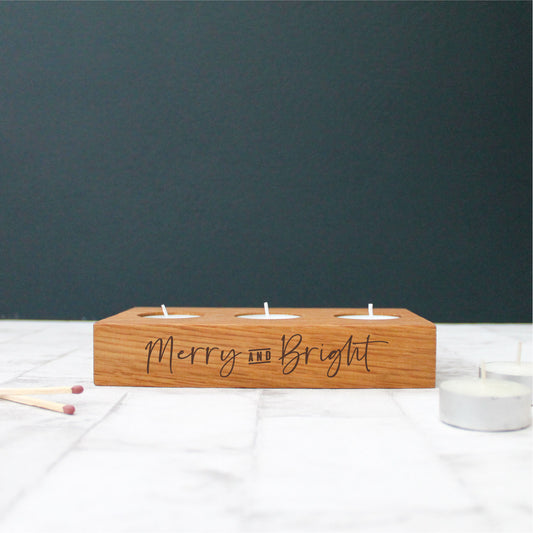 Merry & Bright Chunky Oak Tealight Holder