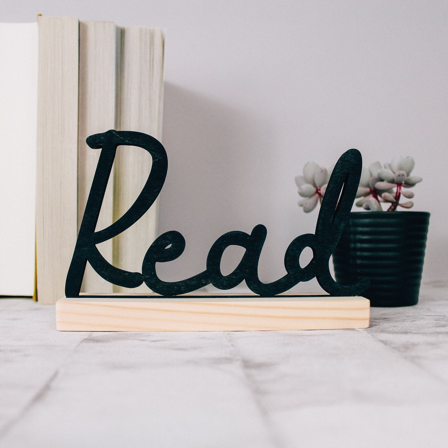 simple read sign for bookshelf, natural decor made from wood