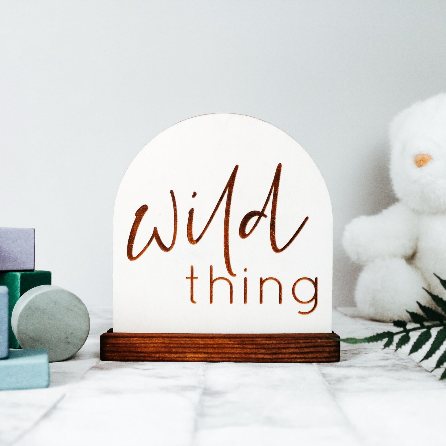 wild thing wooden engraved shelf sign for bookcase decor, playroom or nursery