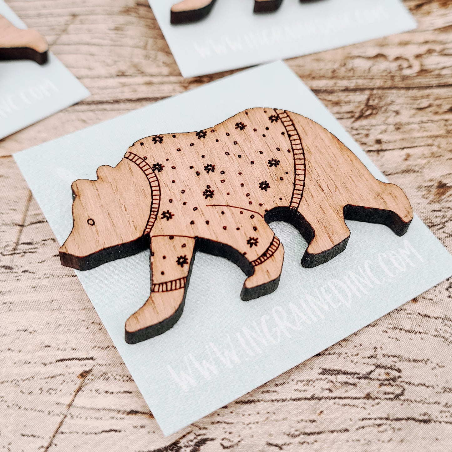 Christmas Jumper Bear Wooden Pin Brooch