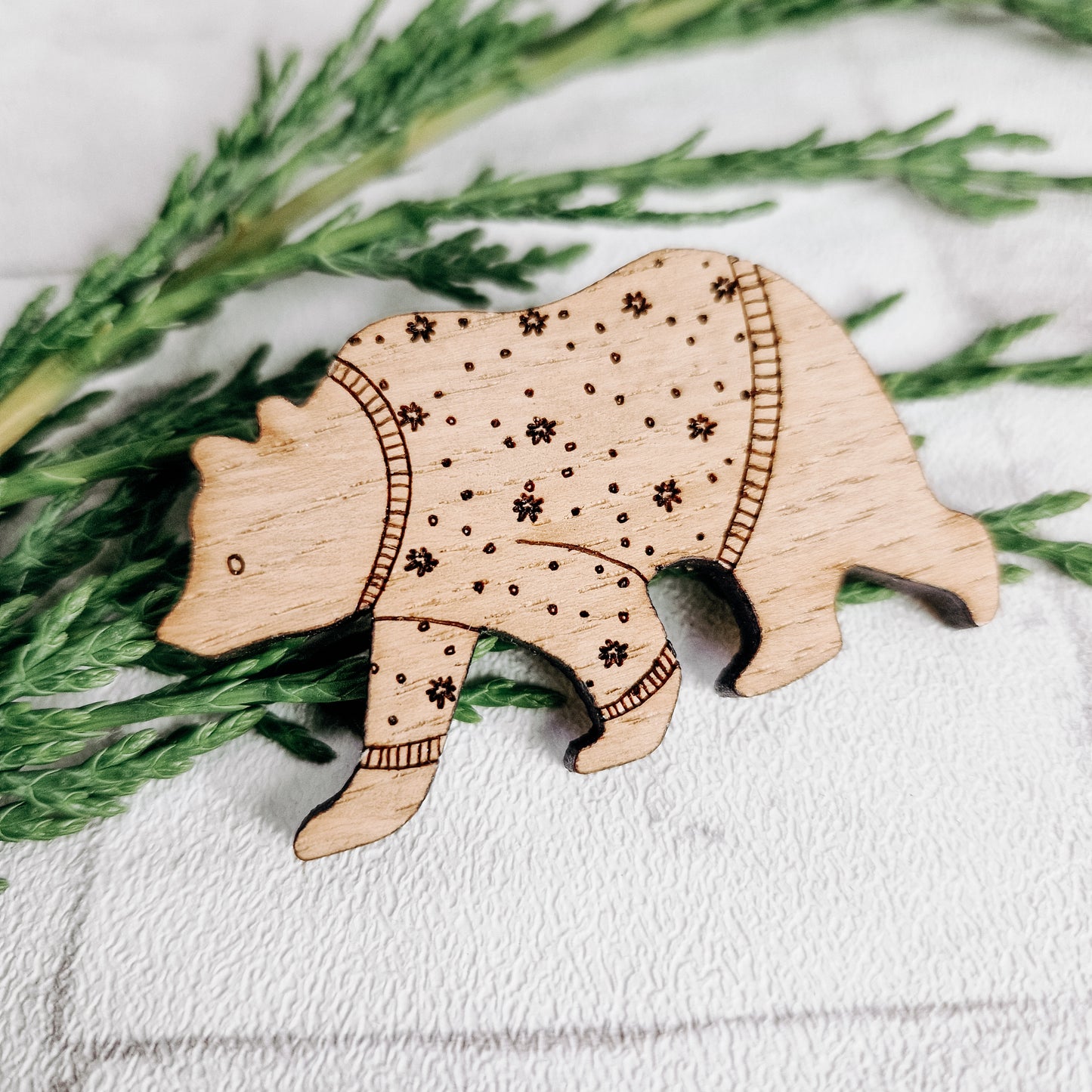 Christmas Jumper Bear Wooden Pin Brooch
