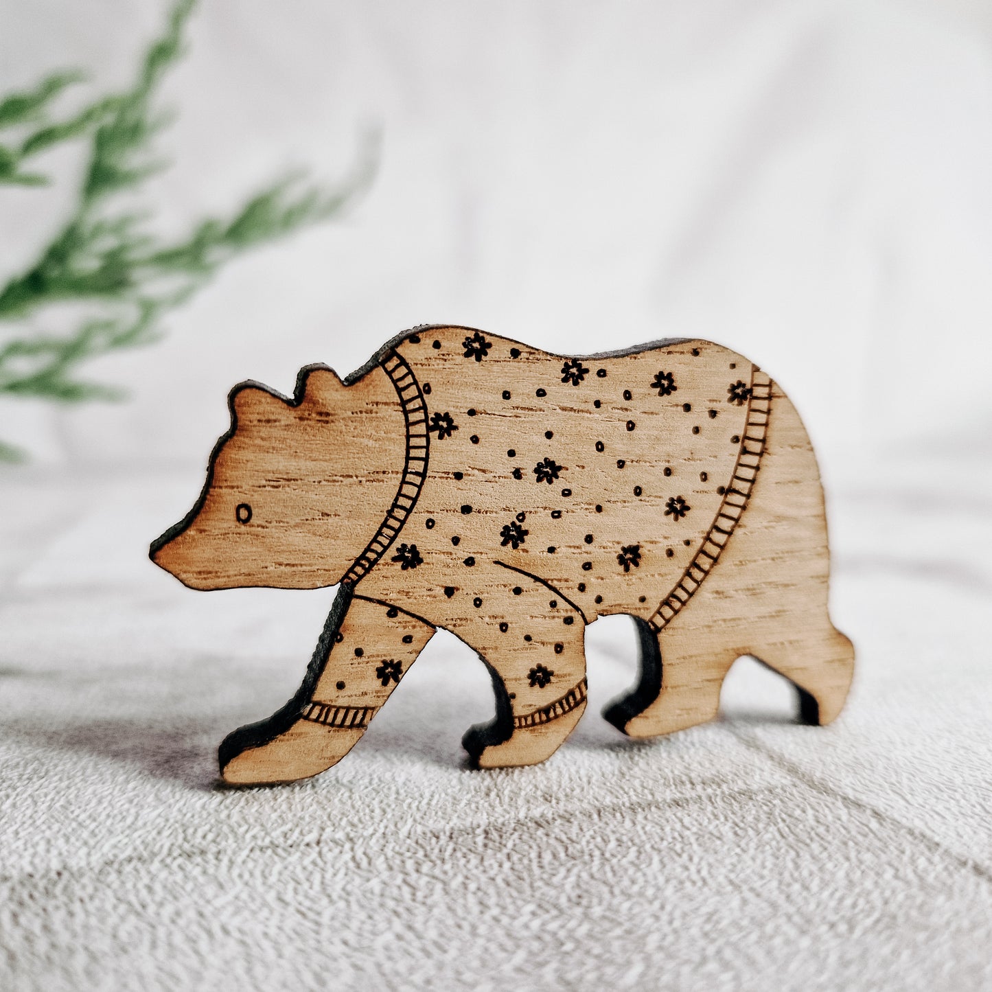 Christmas Jumper Bear Wooden Pin Brooch