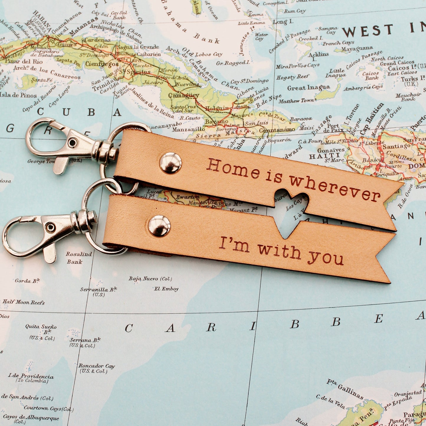 Leather couple keyring 3 year anniversary gift