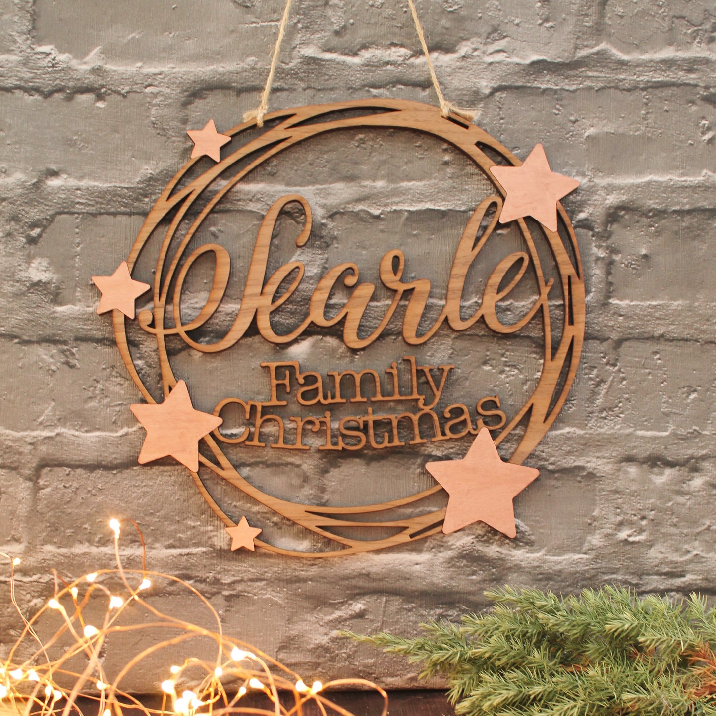 Wooden Personalised Star Christmas Wreath