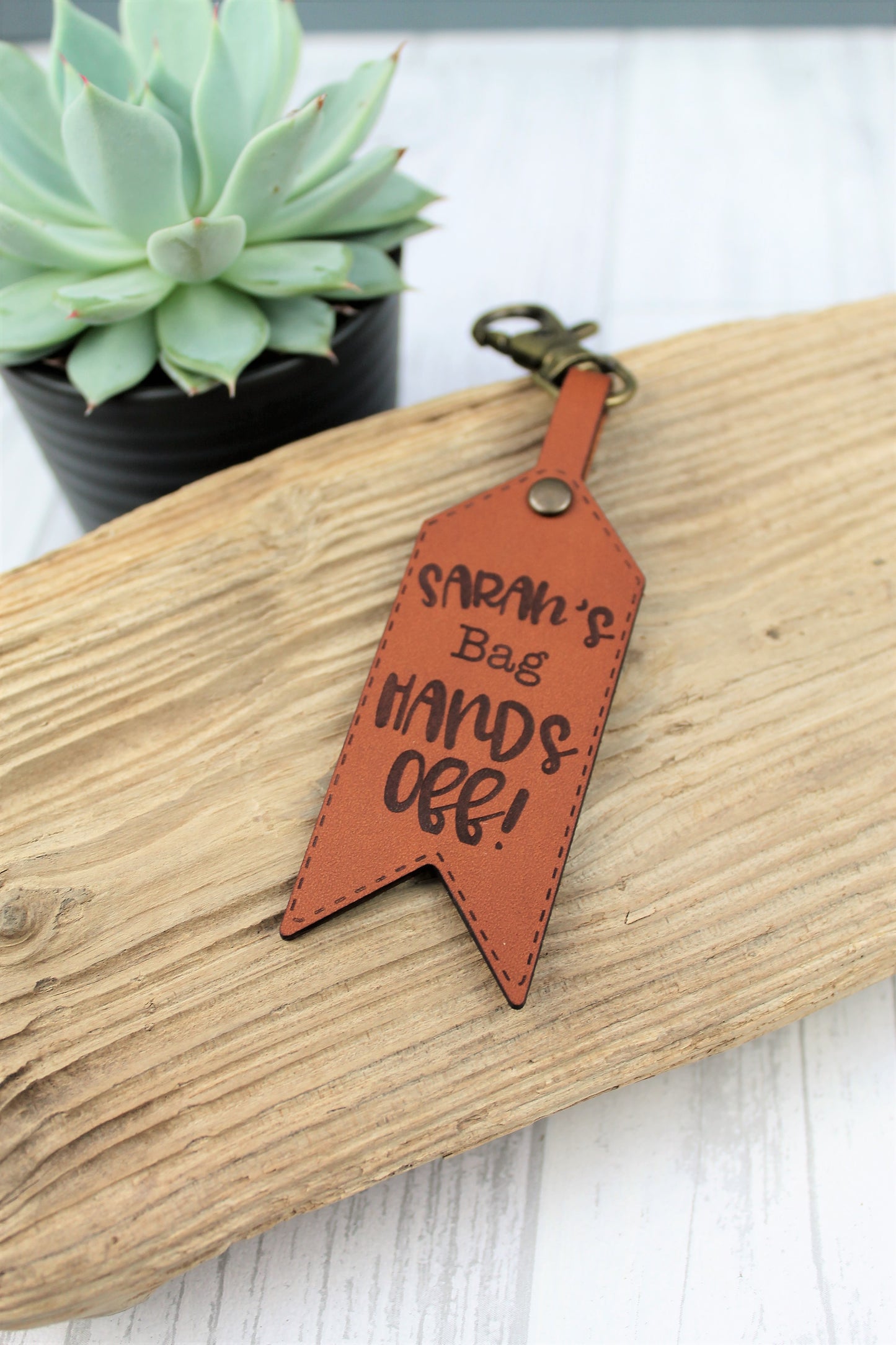 Personalised Funny Leather Luggage Tag - Hands Off!