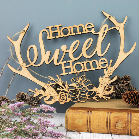 Home sweet home wooden antler rustic decoration 