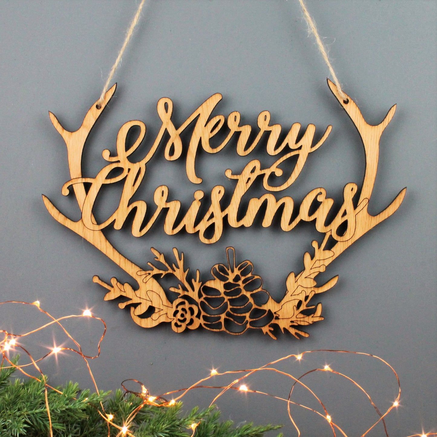 Merry Christmas Wooden Antler Decoration