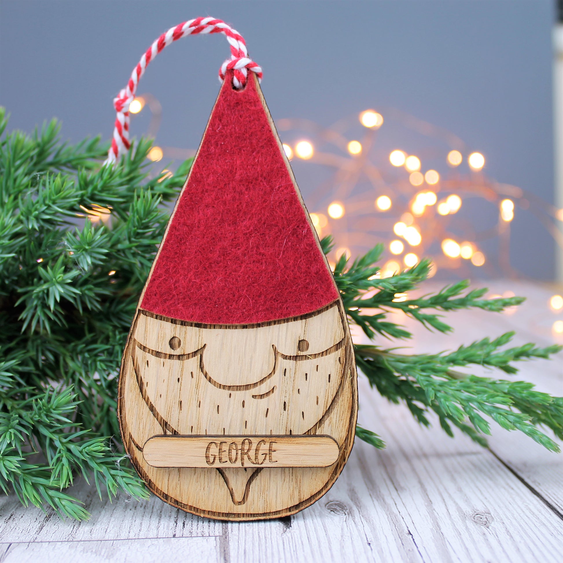 Personalised Wooden Gnome Tomte Bauble Nordic Rustic Decor