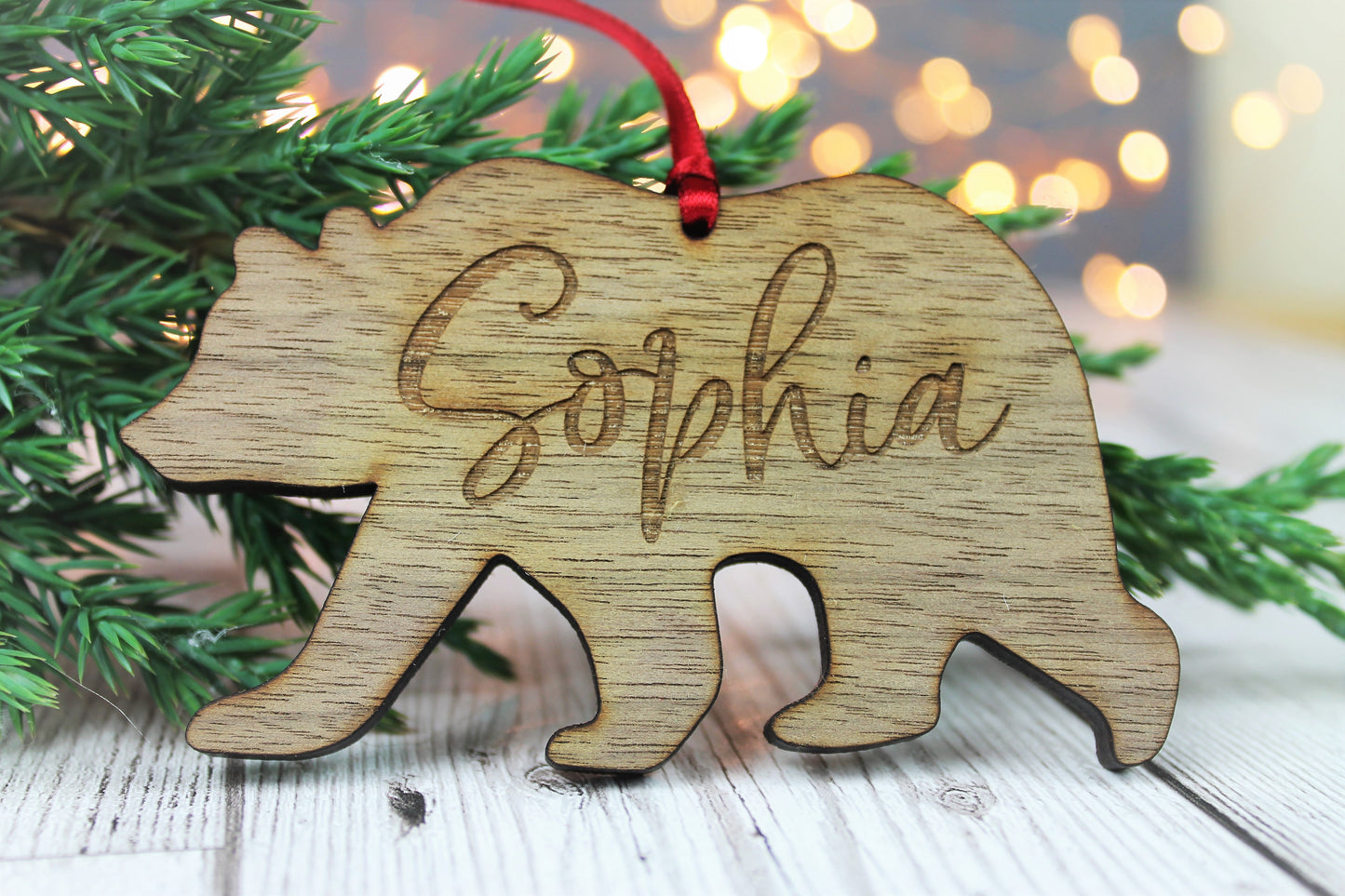 Personalised Name Bear Wooden Christmas Bauble