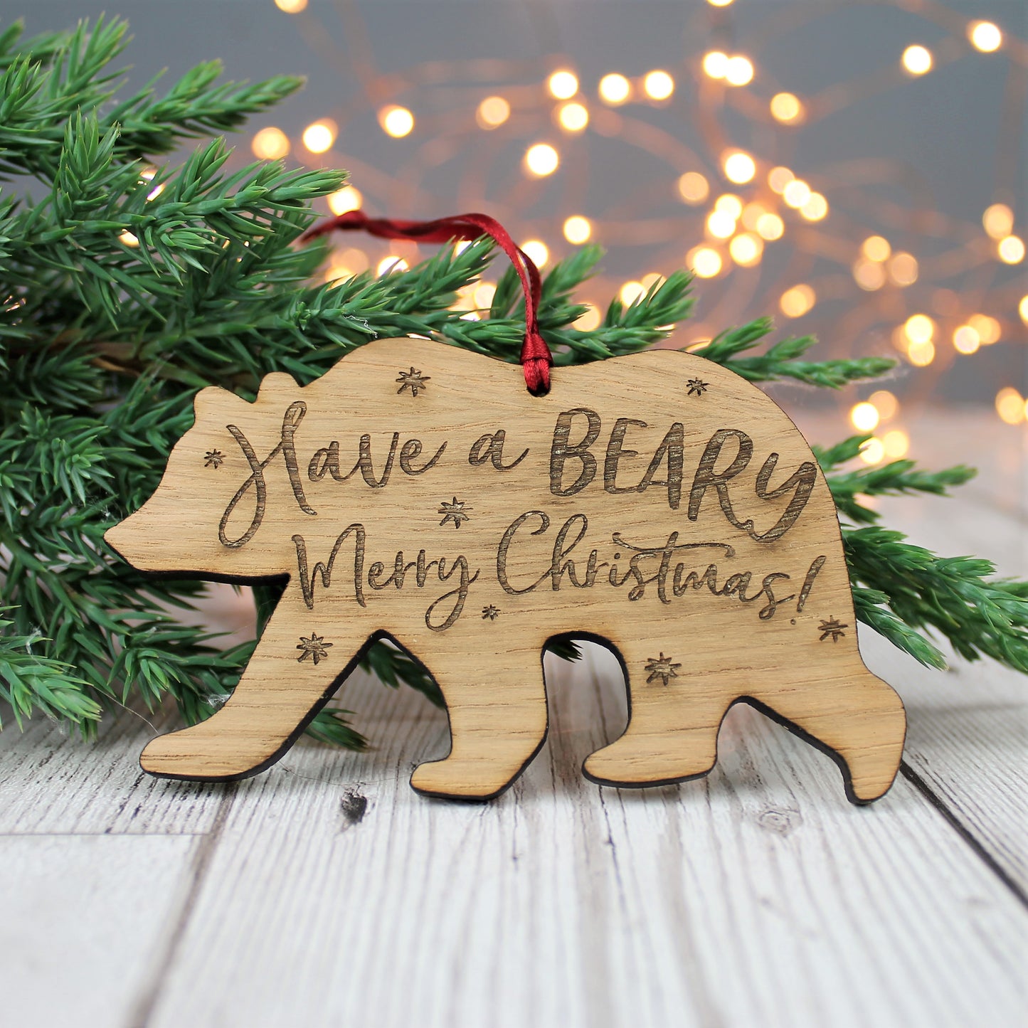 Beary Merry Christmas Wooden Bear Bauble