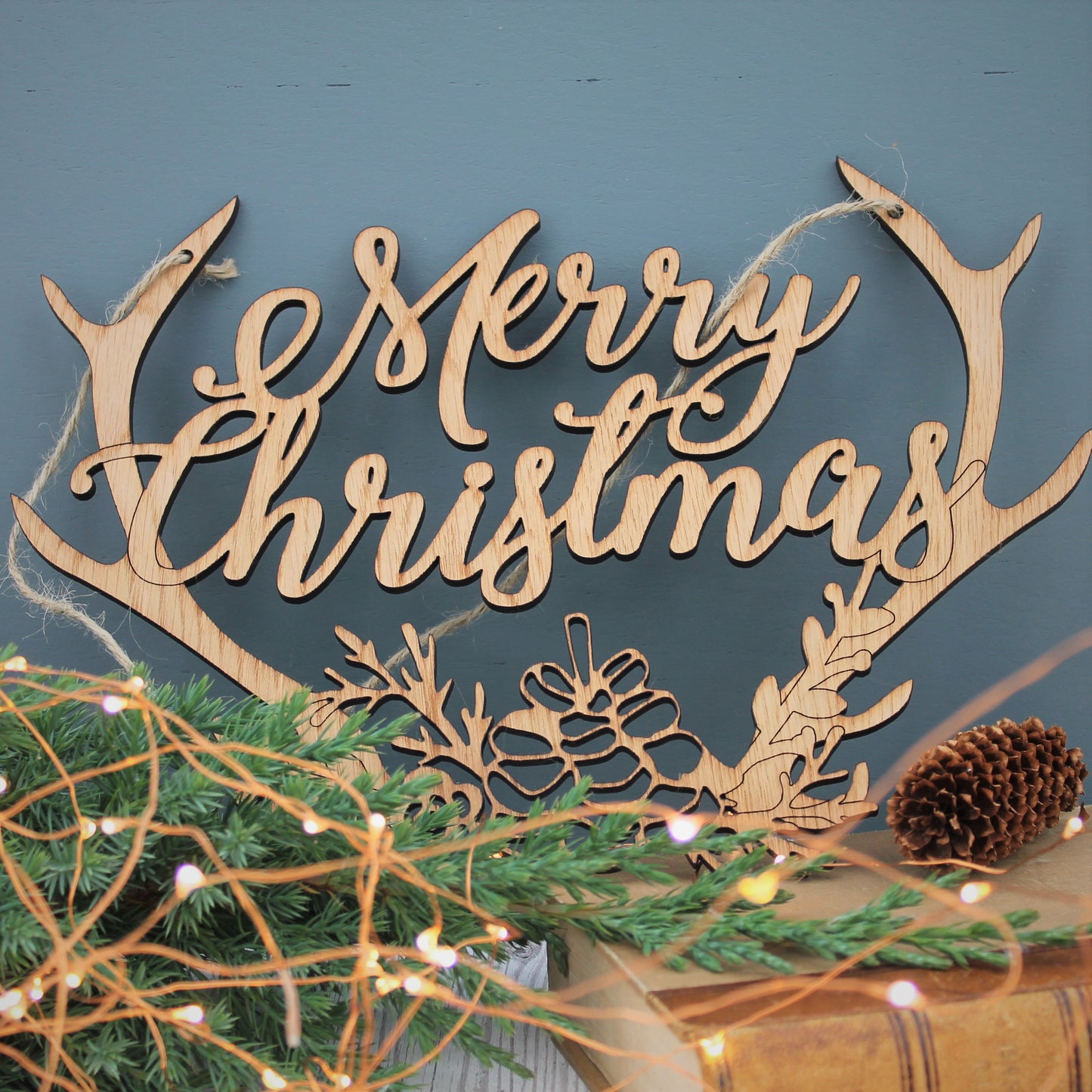 Merry Christmas Wooden Antler Decoration