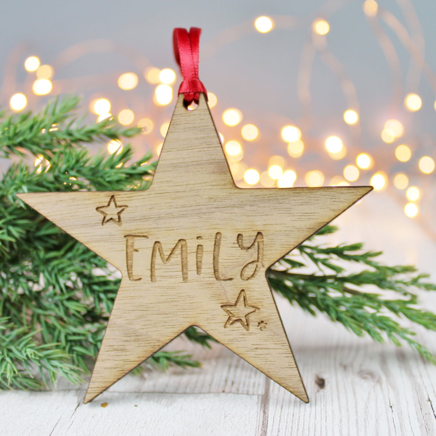 Personalised Name Wooden Christmas Star Bauble