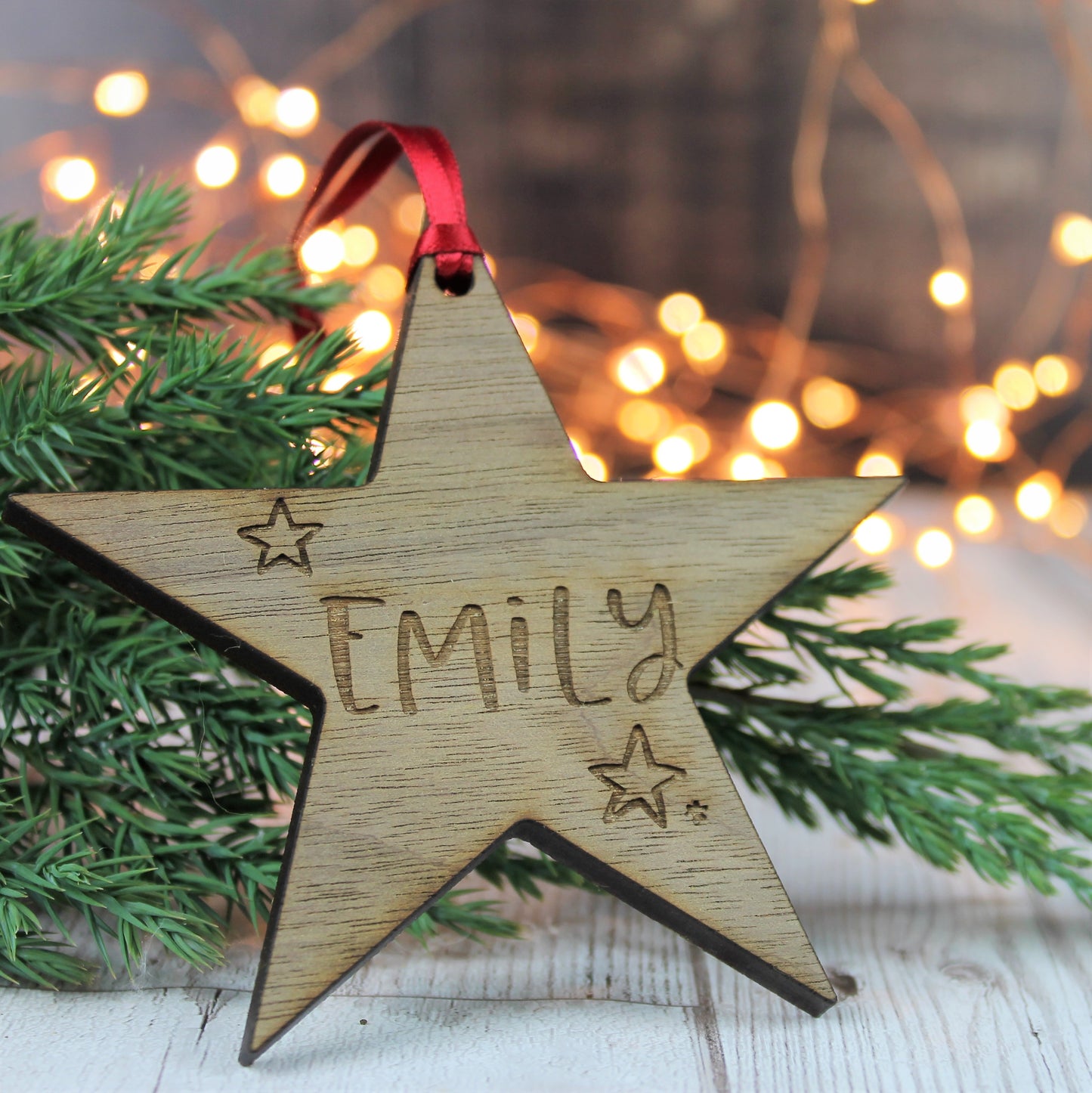 Personalised Name Wooden Christmas Star Bauble