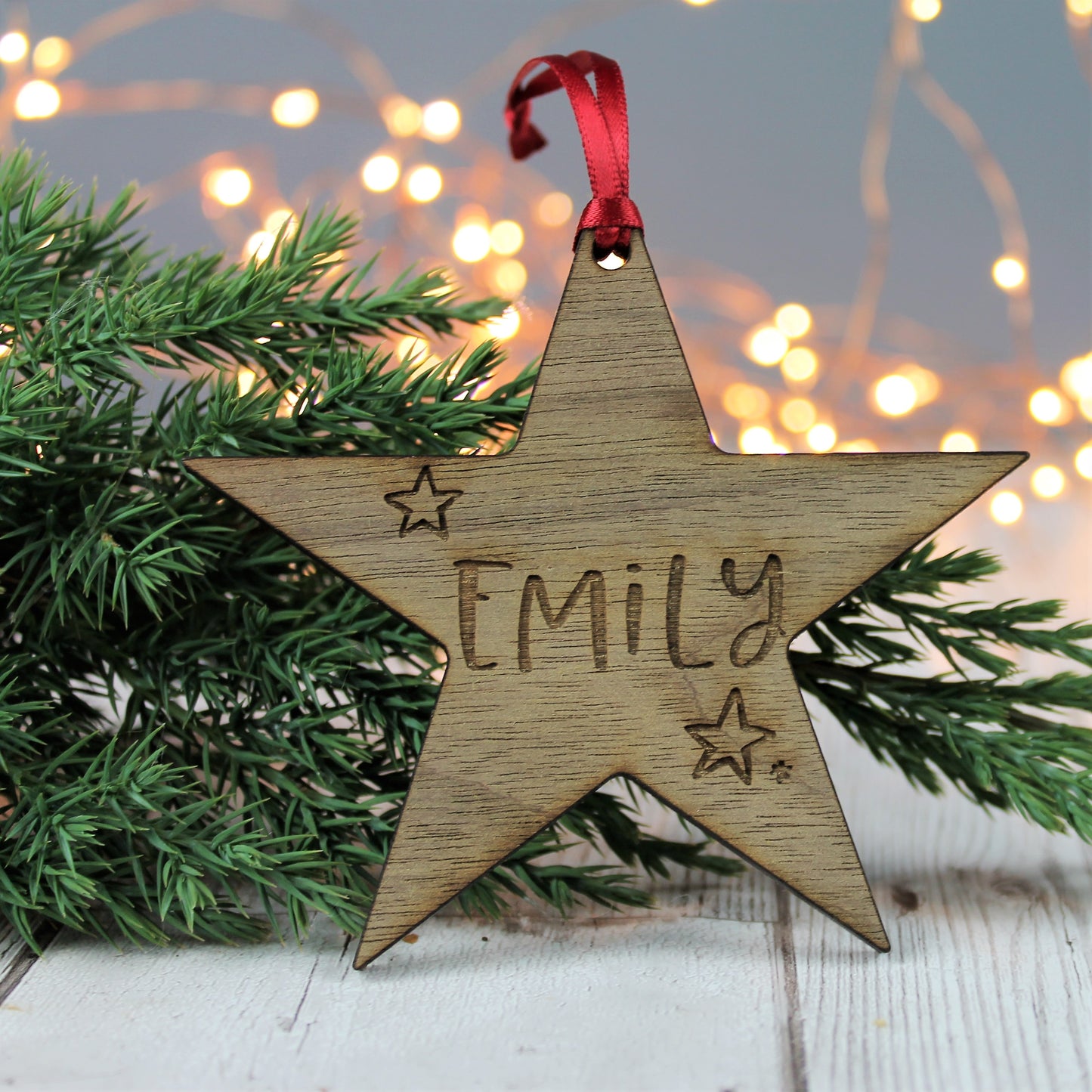 Personalised Name Wooden Christmas Star Bauble