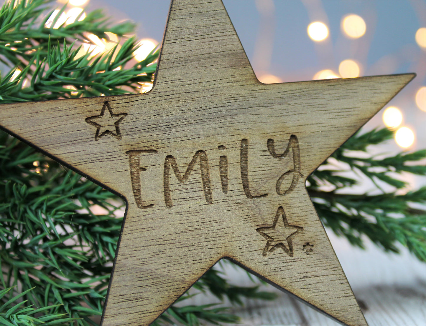 Personalised Name Wooden Christmas Star Bauble