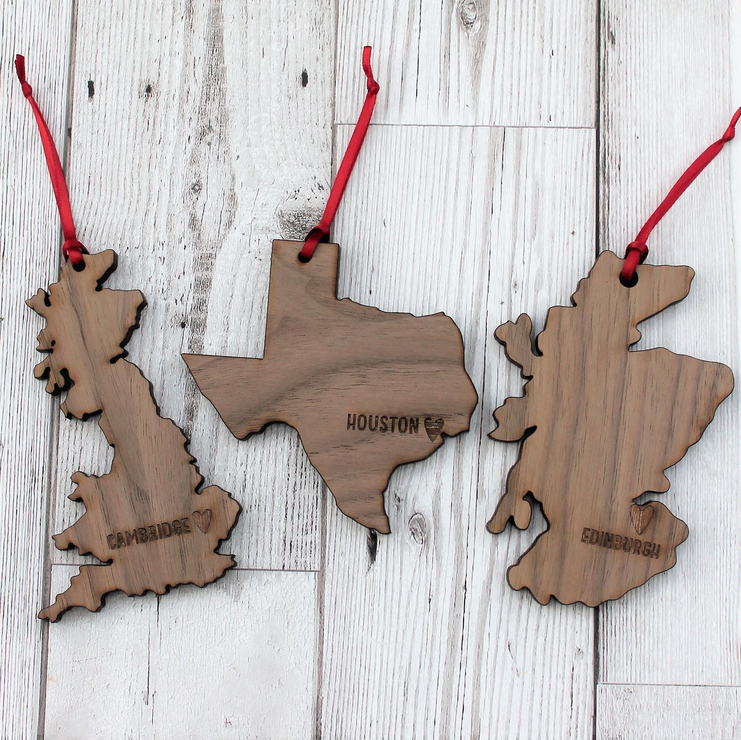 Personalised Housewarming Place / Country / Map Wooden Christmas Bauble