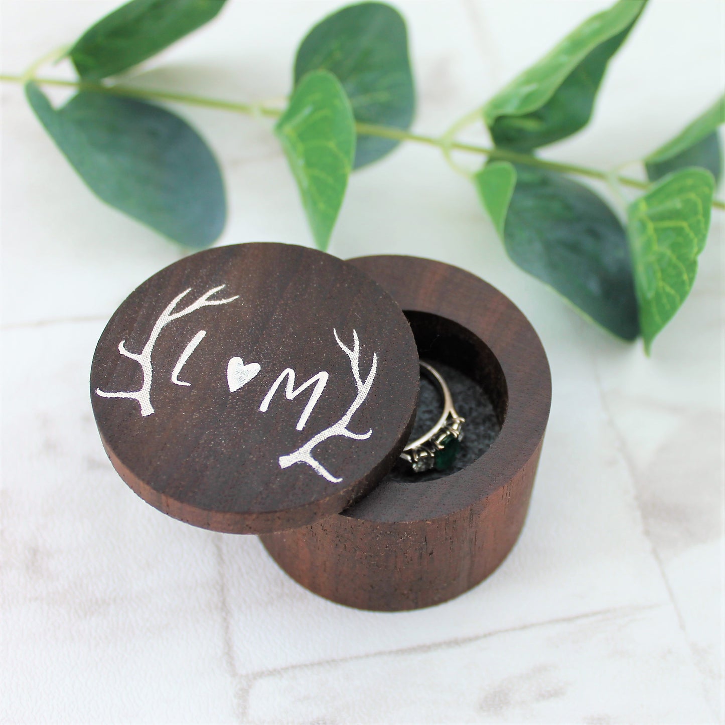 Rustic Antler Wooden Ring Box