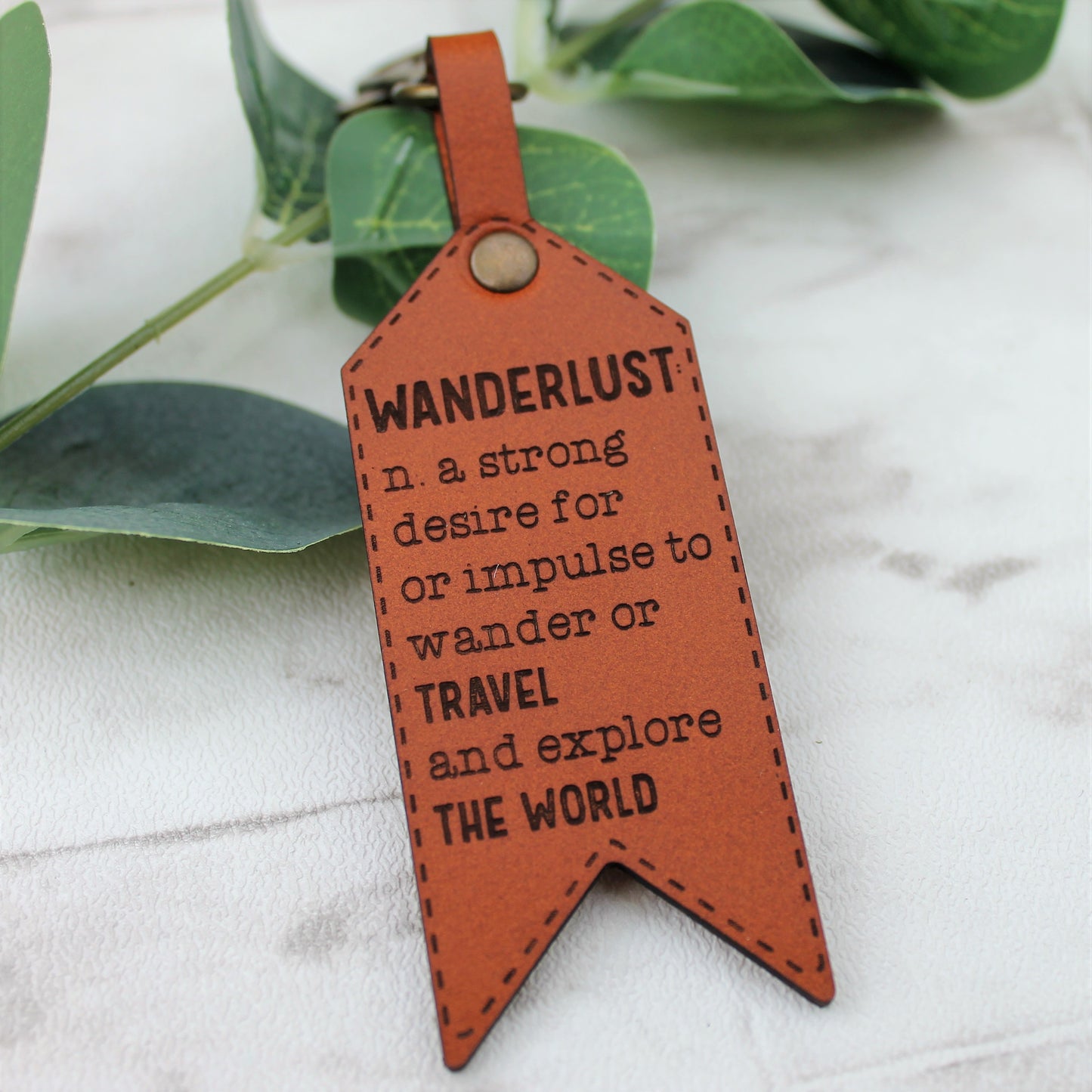 Wanderlust Leather Keychain - Dictionary Definition Travel Quote