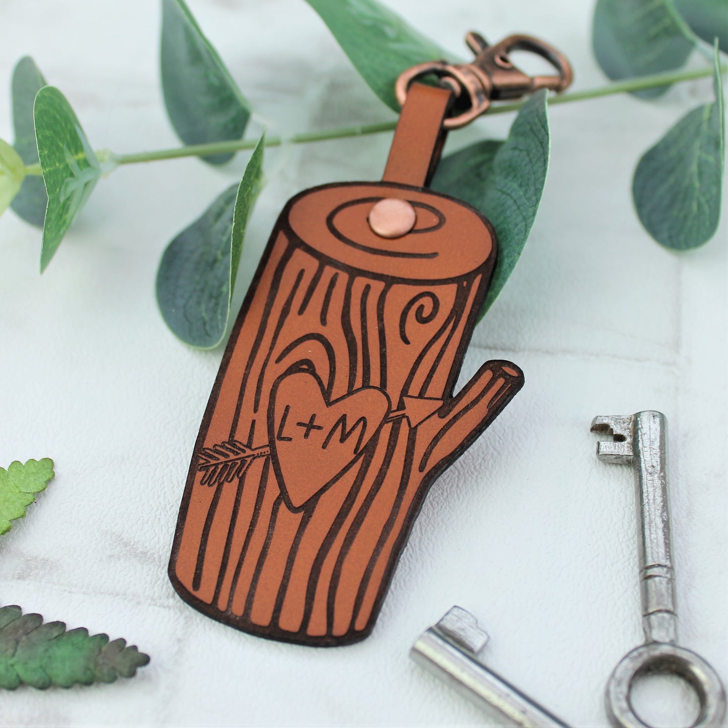 Tree Carving Leather Keyring