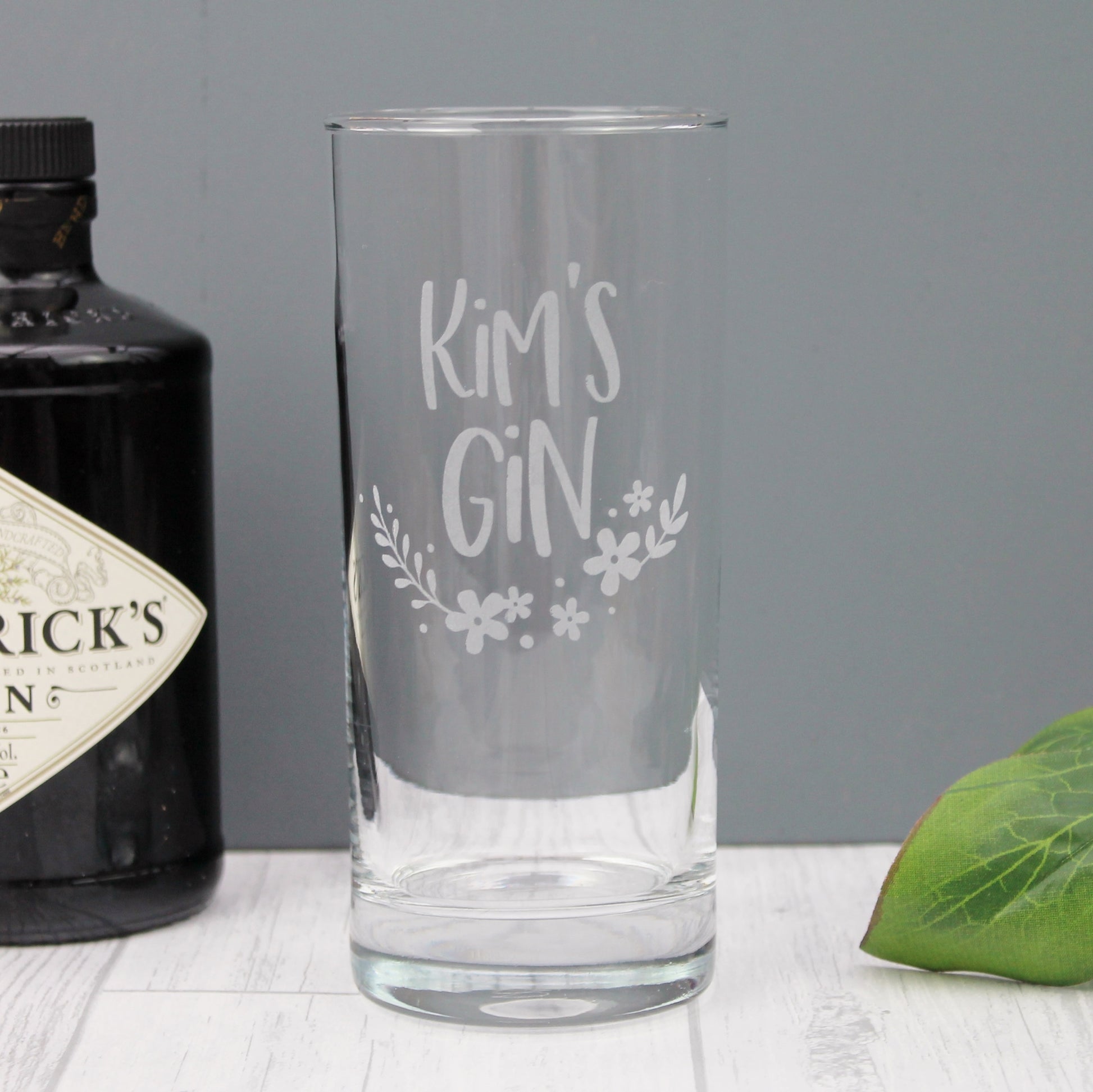 Gin glass engraved with personalised text. Perfect gift for her