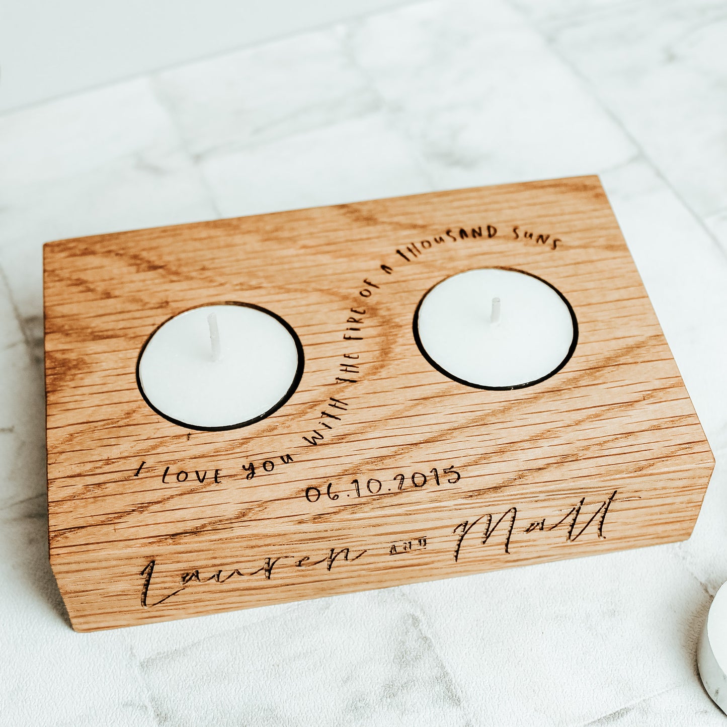 Personalised Solid Oak Candle Tealight Holder