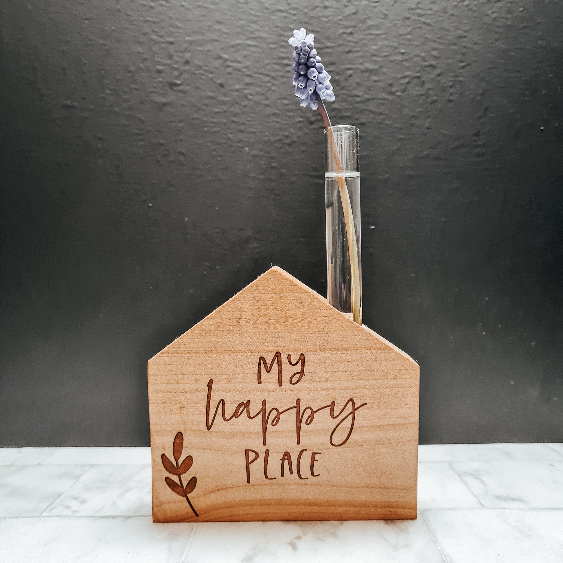 plant lover gift - my happy place, wooden house shaped test tube vase holder for propogation
