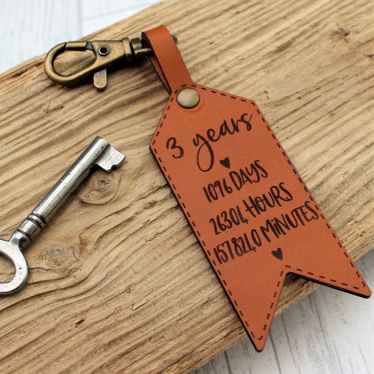 3 Year Anniversary Leather Luggage Tag Keyring
