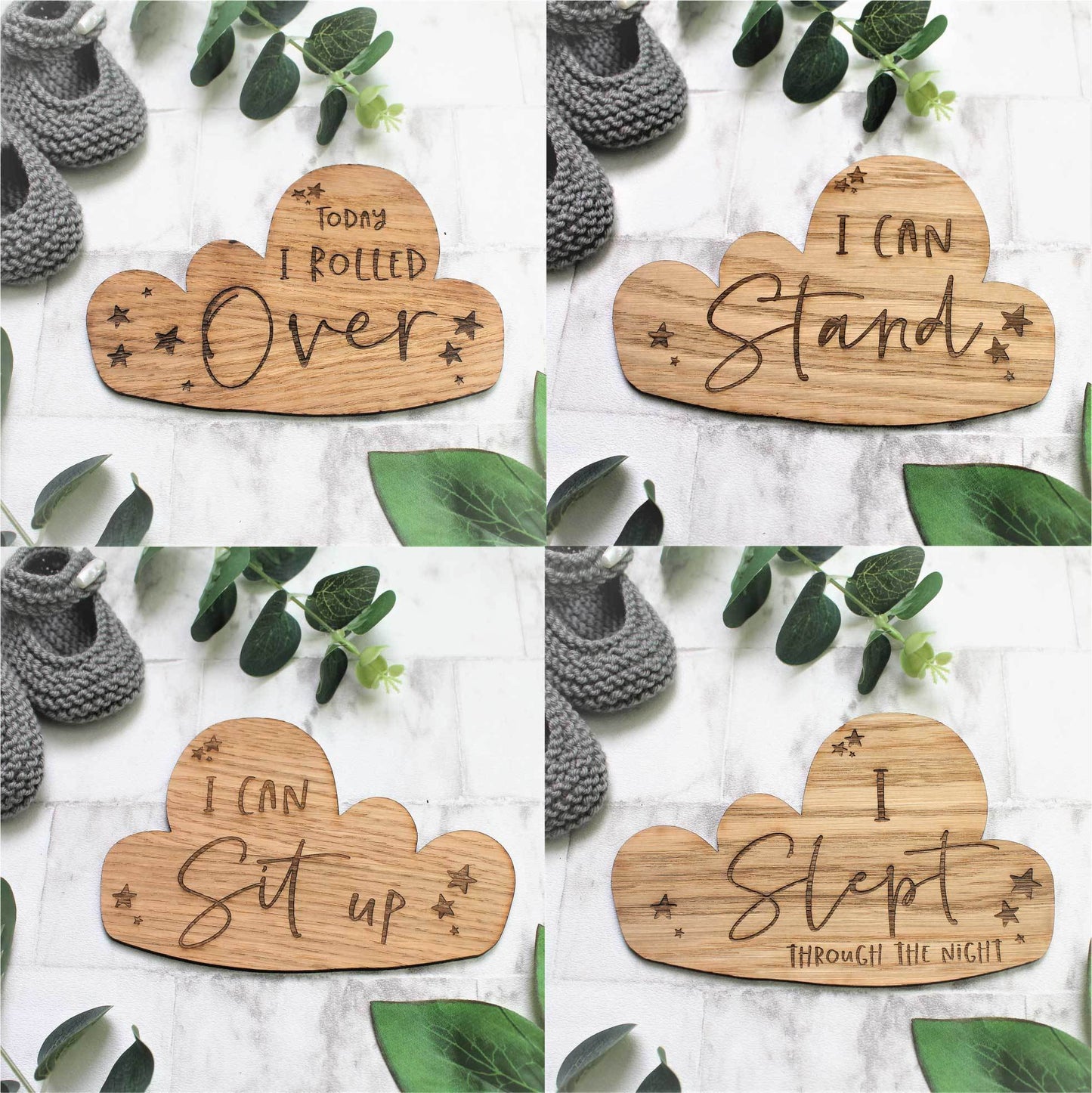 baby milestone / moments wooden engraved baby shower gifts, I can sit up, I slept through the night