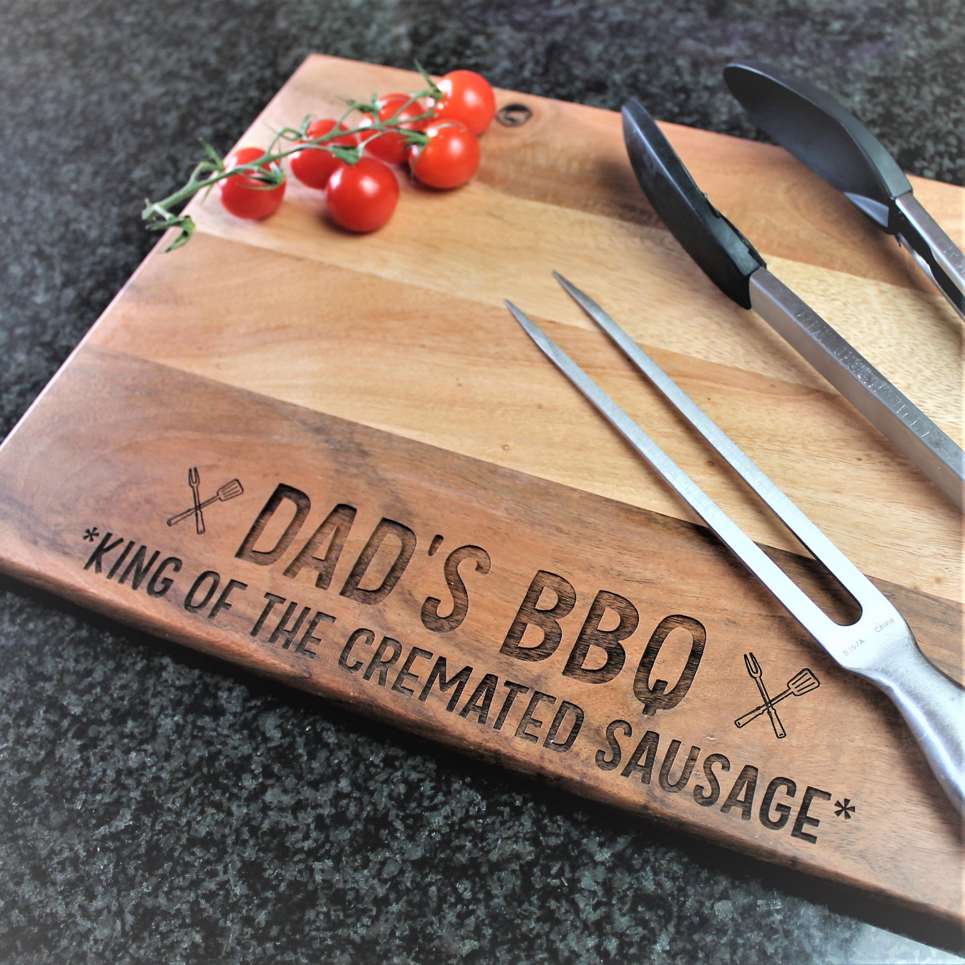 wooden serving board with engraved words for Dad foodie gift