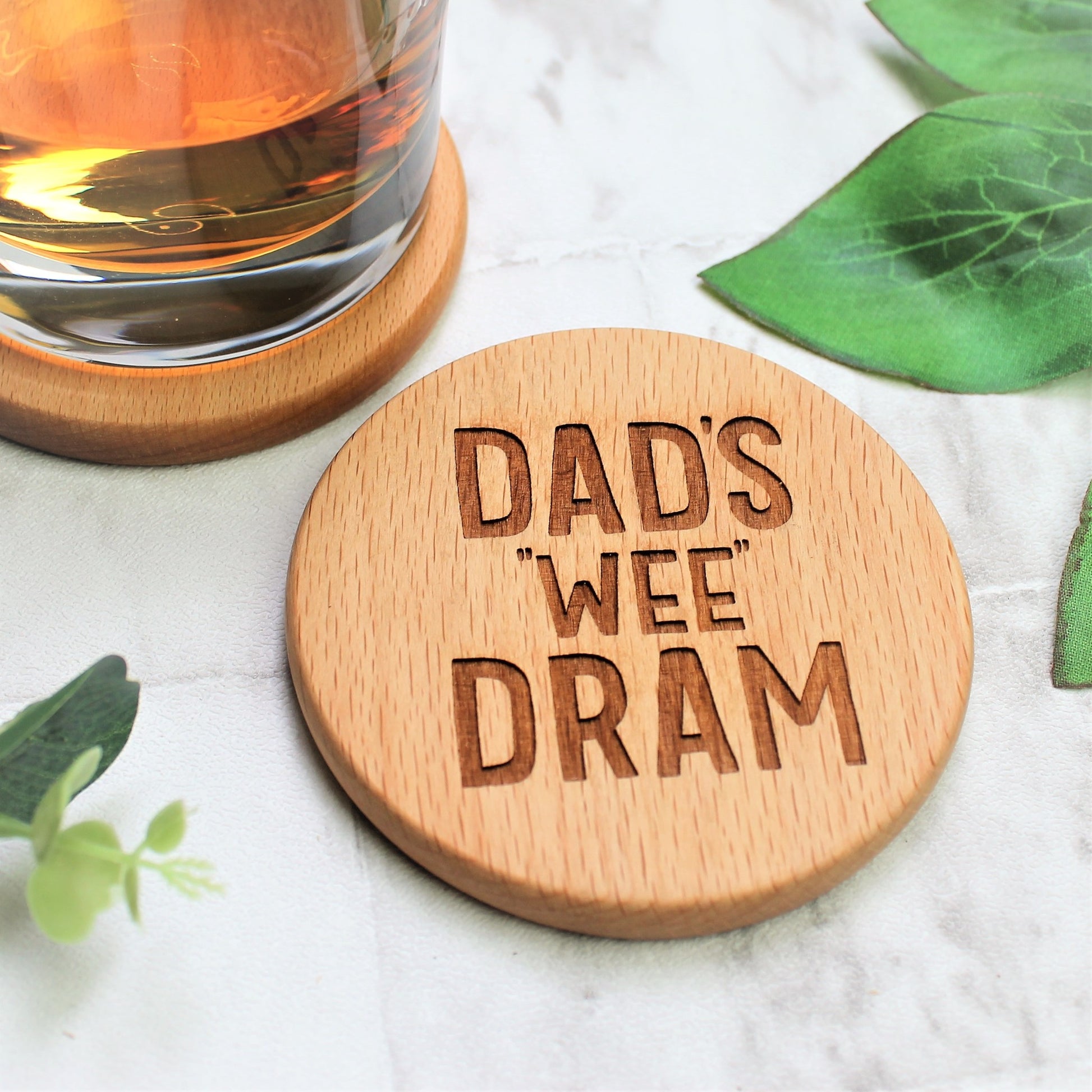 wee dram wooden engraved coaster, gift for dad