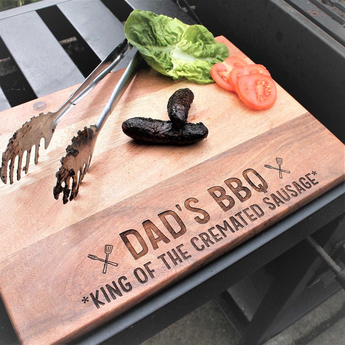 wooden serving board with personalised dad words 
