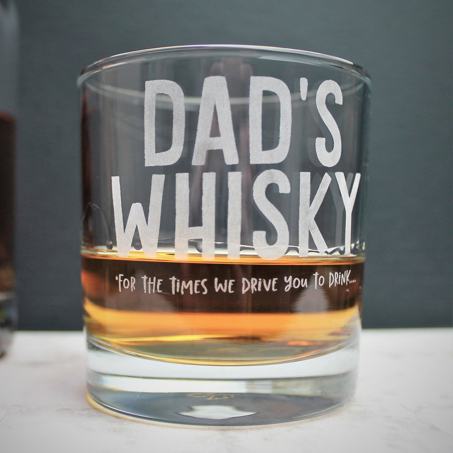 whisky loving dad gift - glass tumbler with engraved funny text 