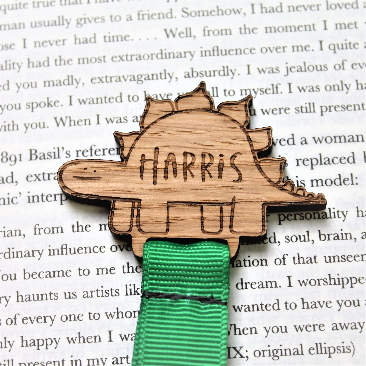 personalised with name wooden dinosaur bookmark 
