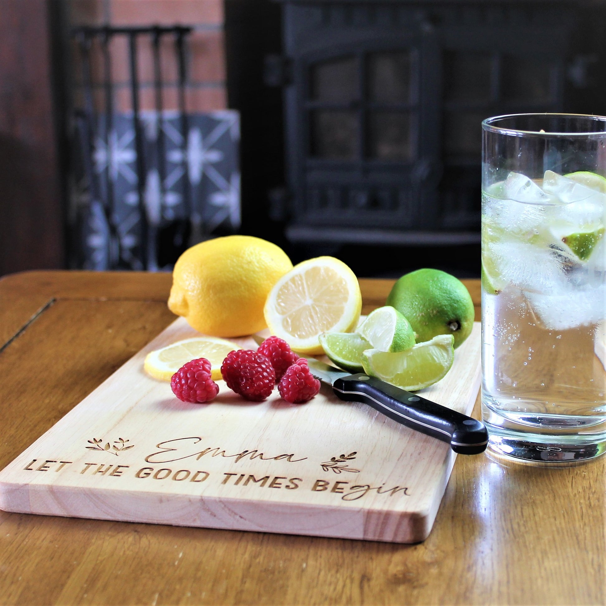 wooden engraved personalised chopping board for gin lover 
