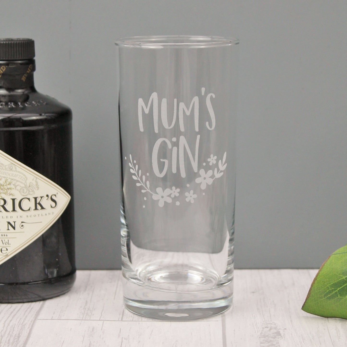 Mums gin, engraved floral tall gin glass