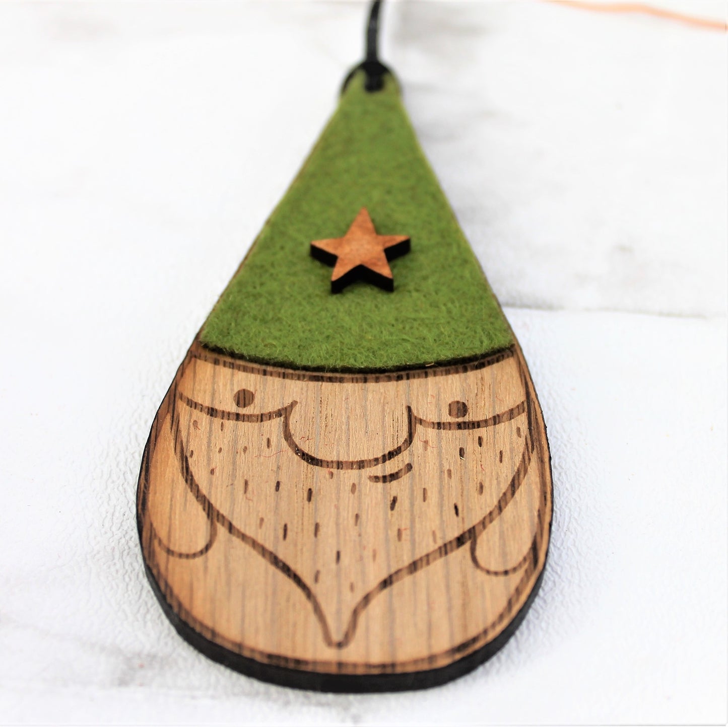 green hat christmas santa bauble decoration Made from wood and felt