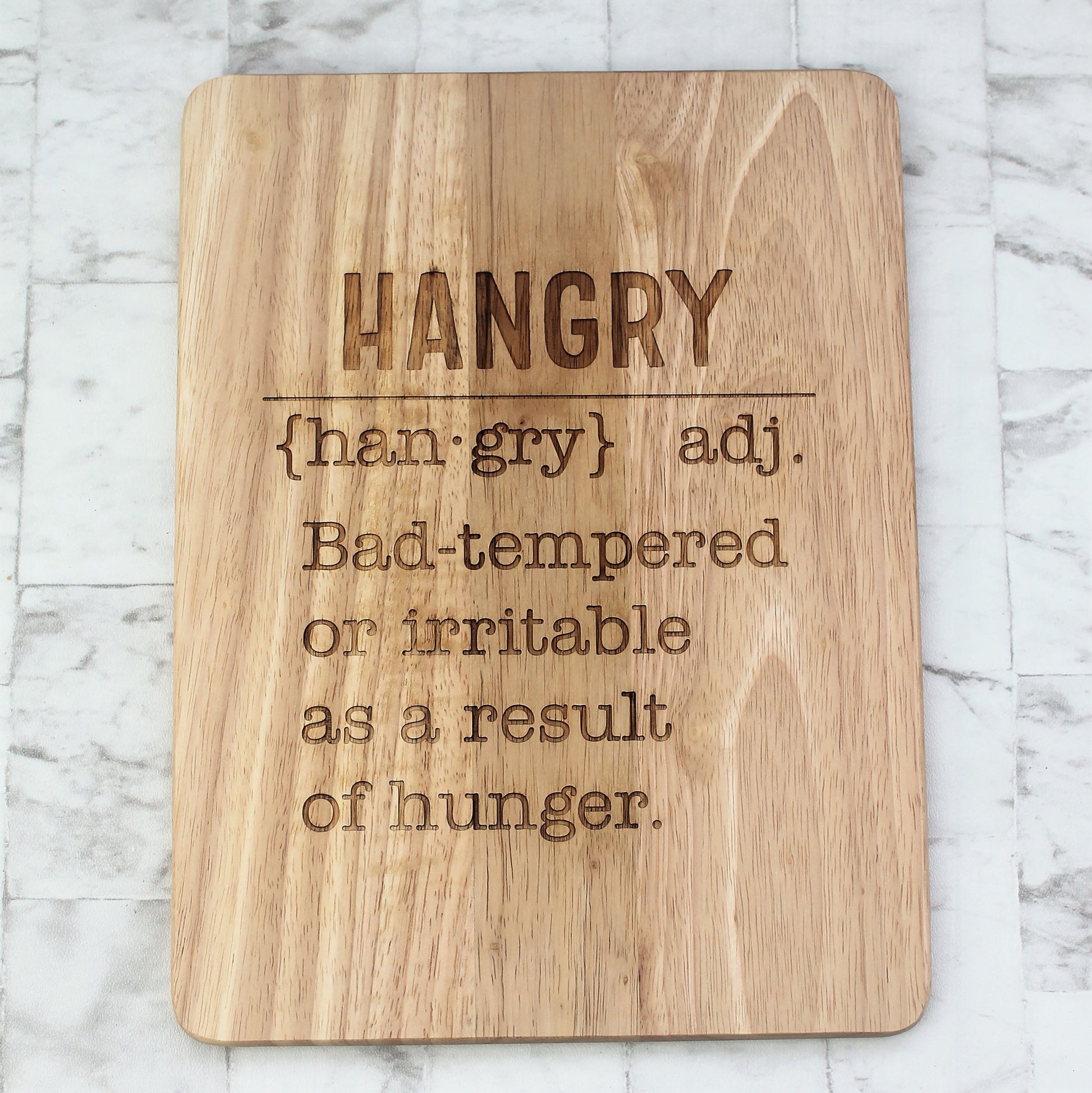 Hangry definition engraved wooden chopping board perfect family gift