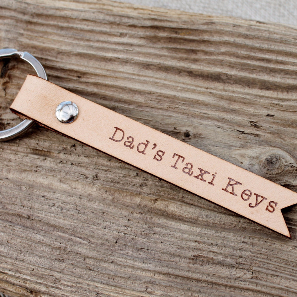 Dads Taxi Keys Leather Keychain Keyring