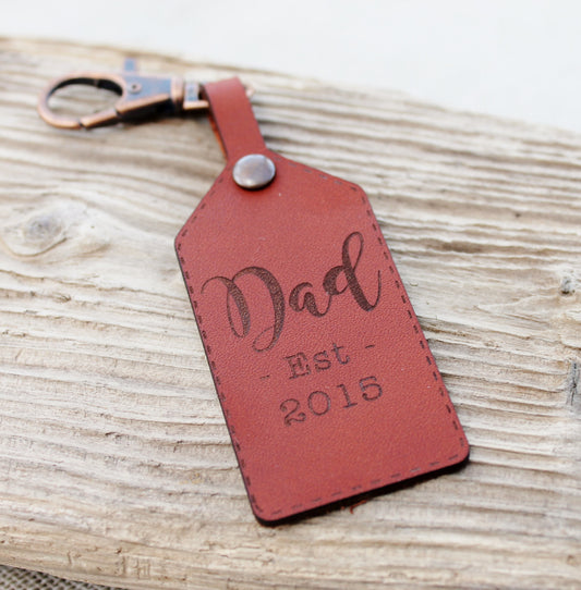 Dad Established Est Date Leather Keychain Keyring