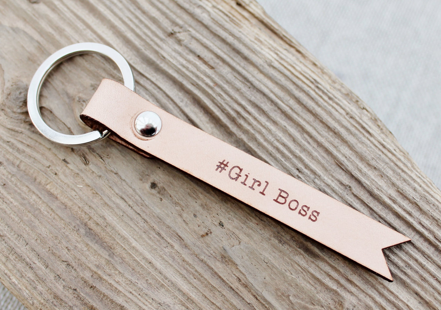 Girl Boss Natural Leather Keychain Keyring