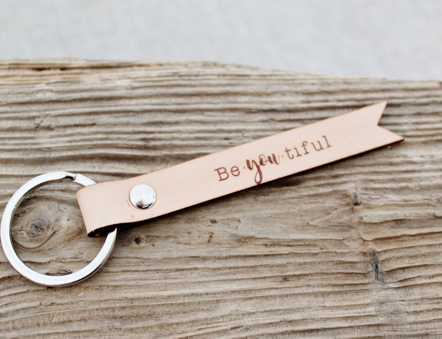 Be . you . tiful Natural Leather Keychain Keyring